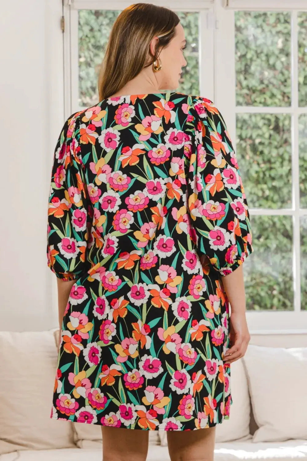 ODDI Full Size Floral Puff Sleeve Mini Dress by ODDI