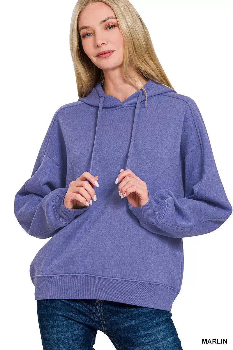 Zenana Drawstring Relaxed Fit Fleece Hoodie by Zenana
