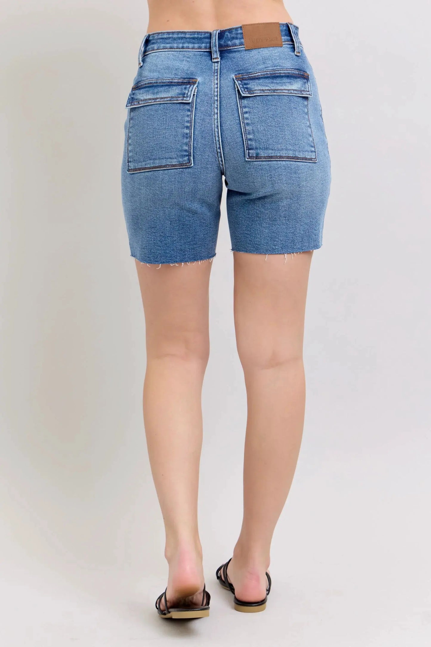Judy Blue Full Size Mid Rise Bermudas Denim Shorts W/ Back Flap Pockets Plus Size by Judy Blue