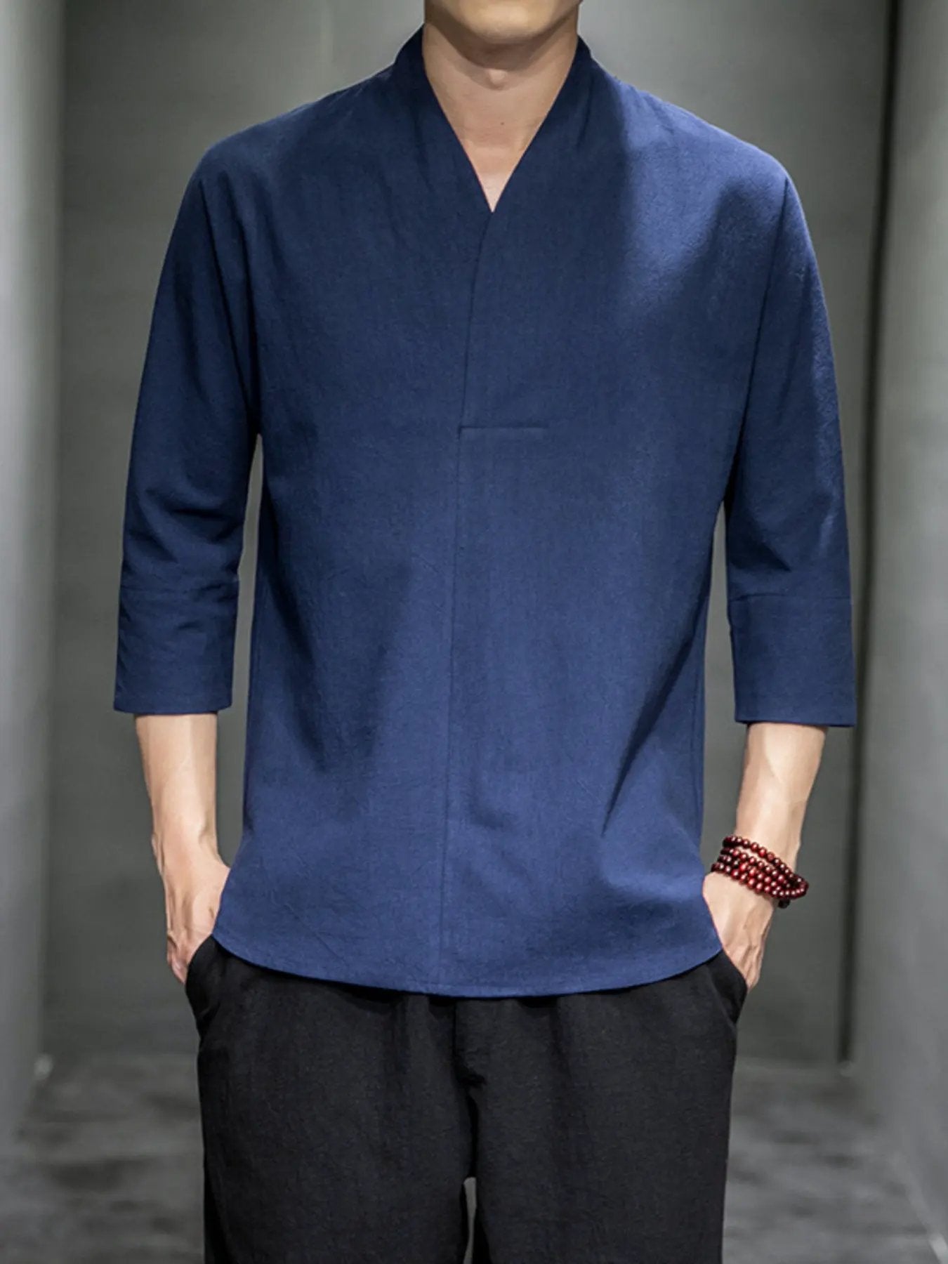 Men's Plus Size Loose Fit 3/4 Sleeve Shirt by Trendsi