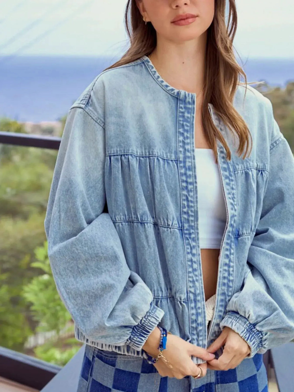 Washed Zip Up Denim Jacket by Partner Label
