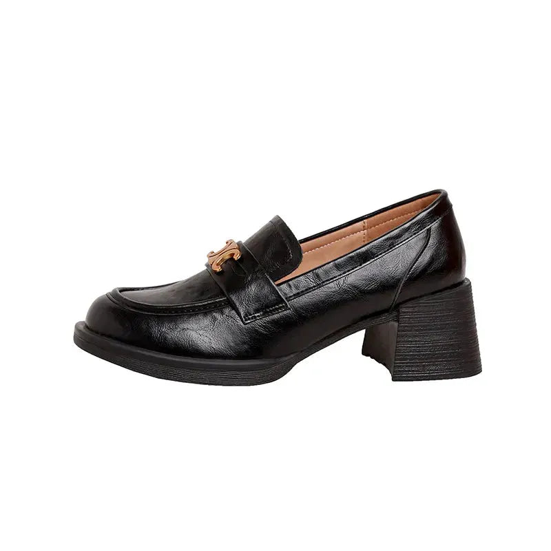Round Toe Block Heel Loafers by Partner Label