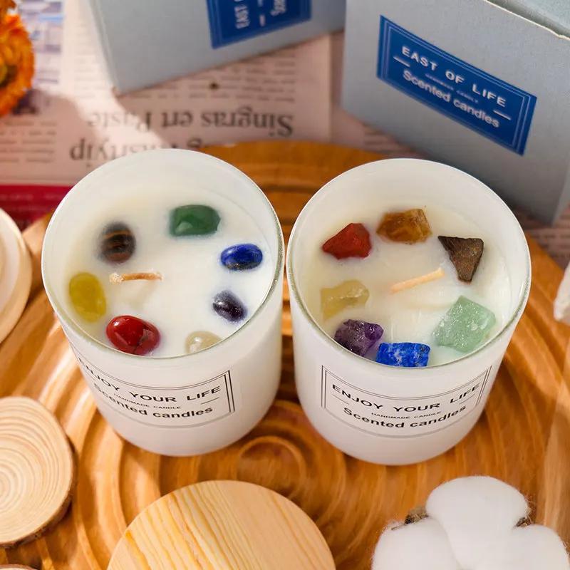 Natural Crystal Stone Aromatherapy Candle Soy Wax Smokeless Candles Gift Box Christmas Hand Gift by Maiden-Art