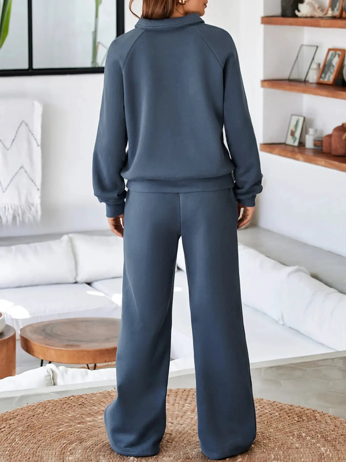 Collared Sweatshirt and High Waist Pants Active Set by Partner Label