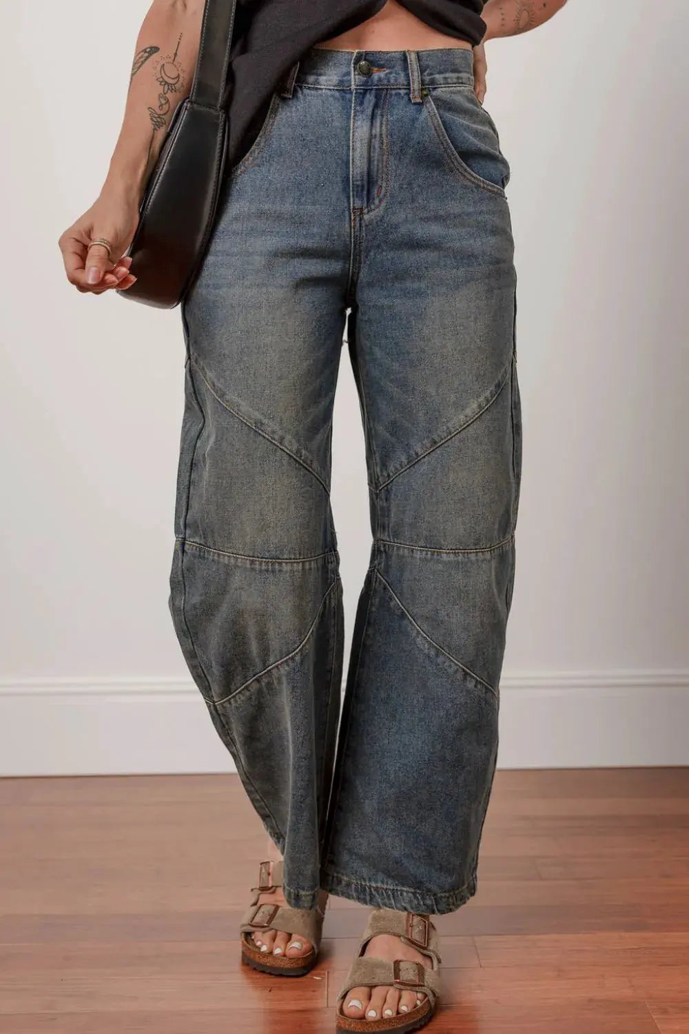 Exposed Stitching Loose Straight High Waist Jeans by Partner Label