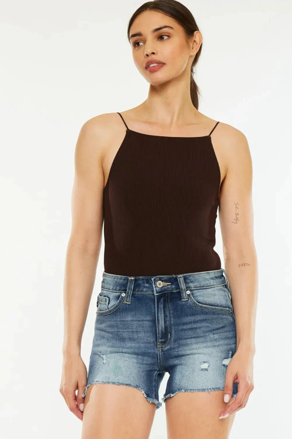 Kancan High Waist Raw Hem Denim Shorts by Kancan