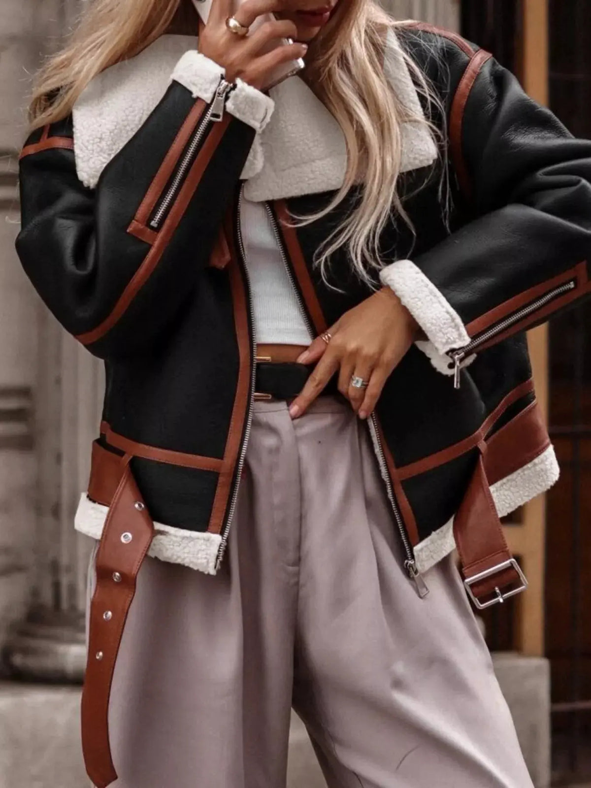 Shearling Lined Zip Up Jacket by Partner Label