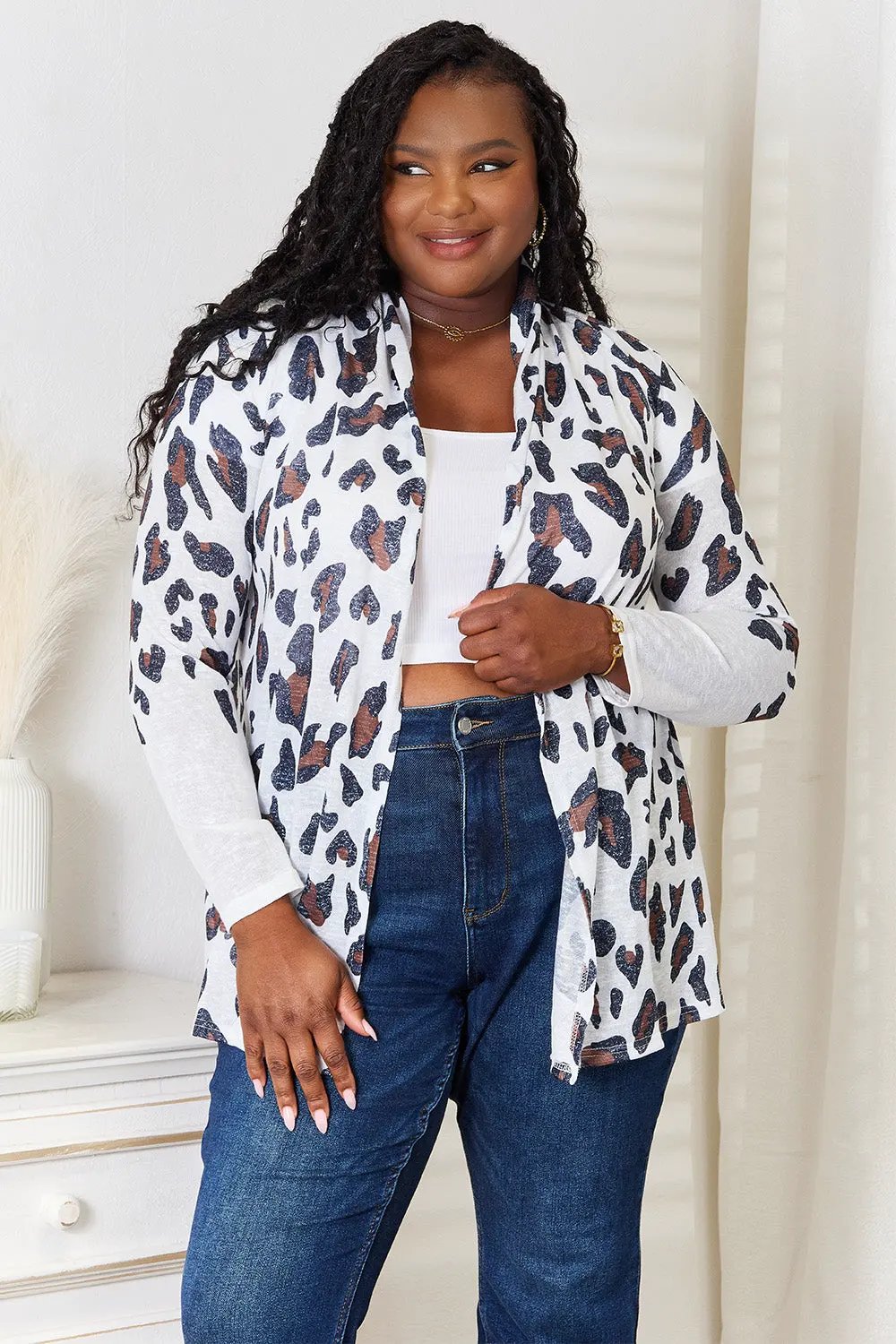 Double Take Leopard Long Sleeve Cardigan by Double Take