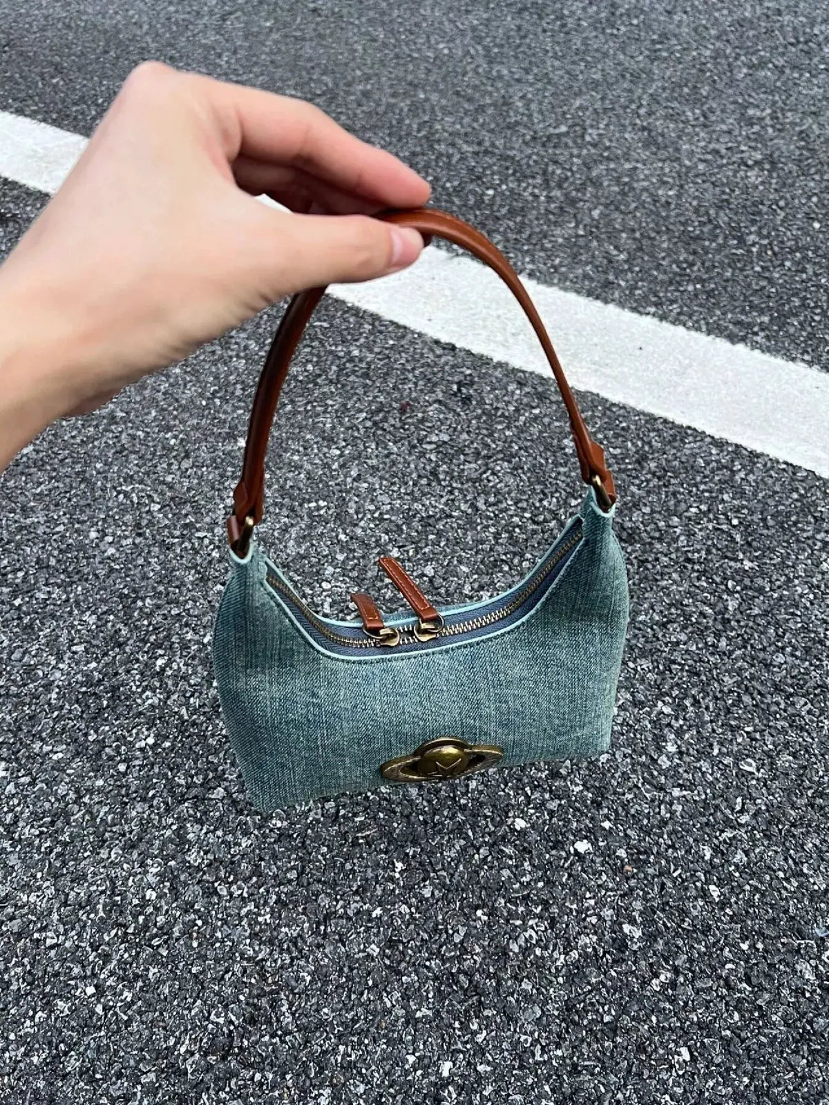 Denim Planet Decor Shoulder Bag by Partner Label