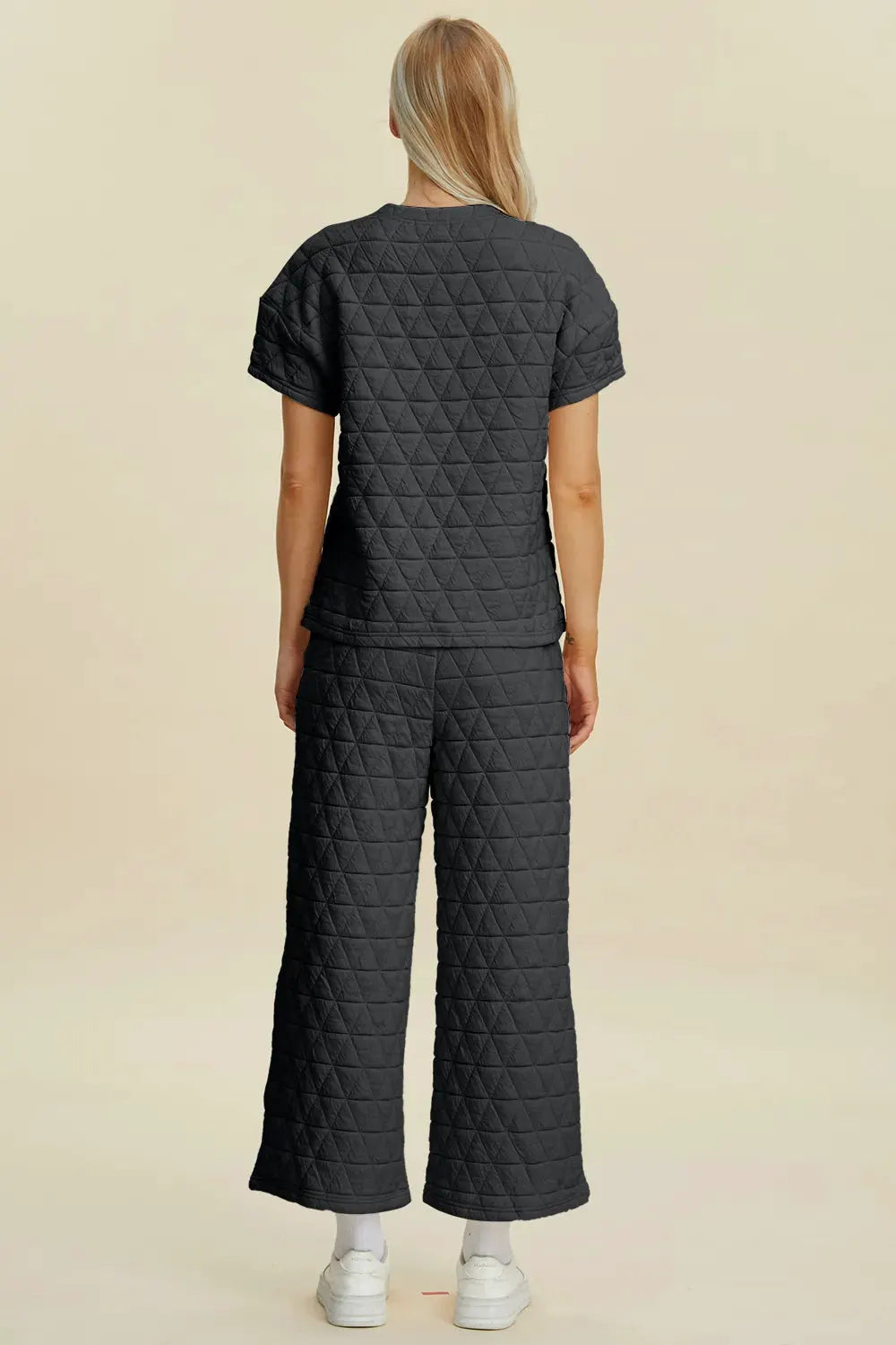 Double Take Full Size Texture Round Neck Short Sleeve Top and Pants Set by Double Take