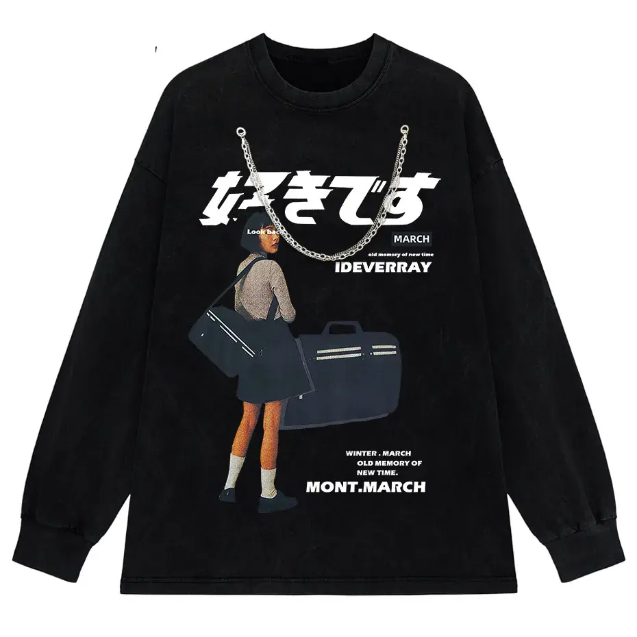 Men's Harajuku Kanji Girl Graphic T-Shirt Japanese Print Cotton Loose Fit Streetwear by Vimost Shop