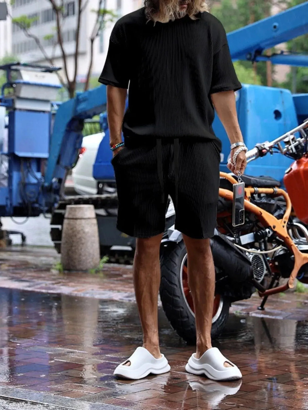 Men's Full Size Short Sleeve Top and Shorts Set Plus Size by Trendsi