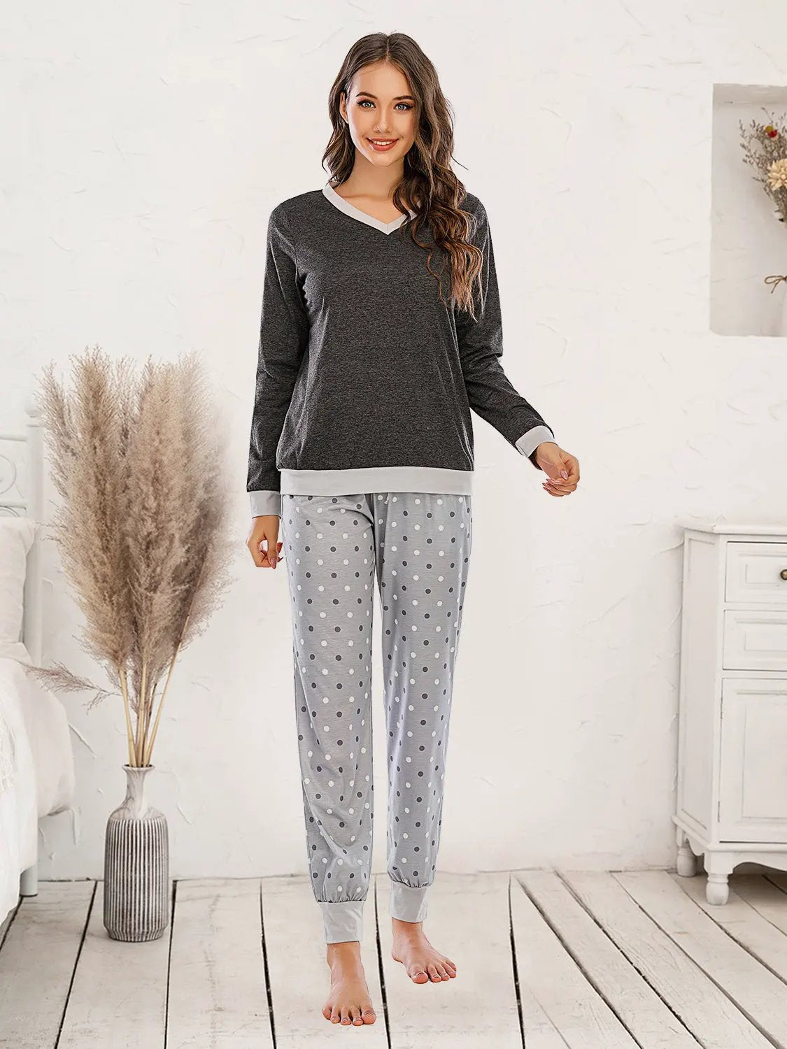 Long Sleeve Top and Polka Dot Pants Set by POL