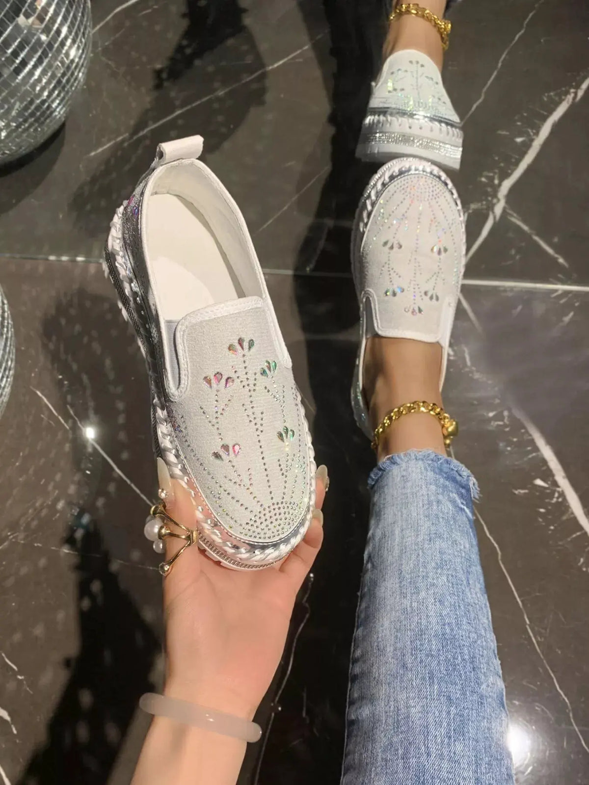 Rhinestone Embellished Platform Loafers by Partner Label