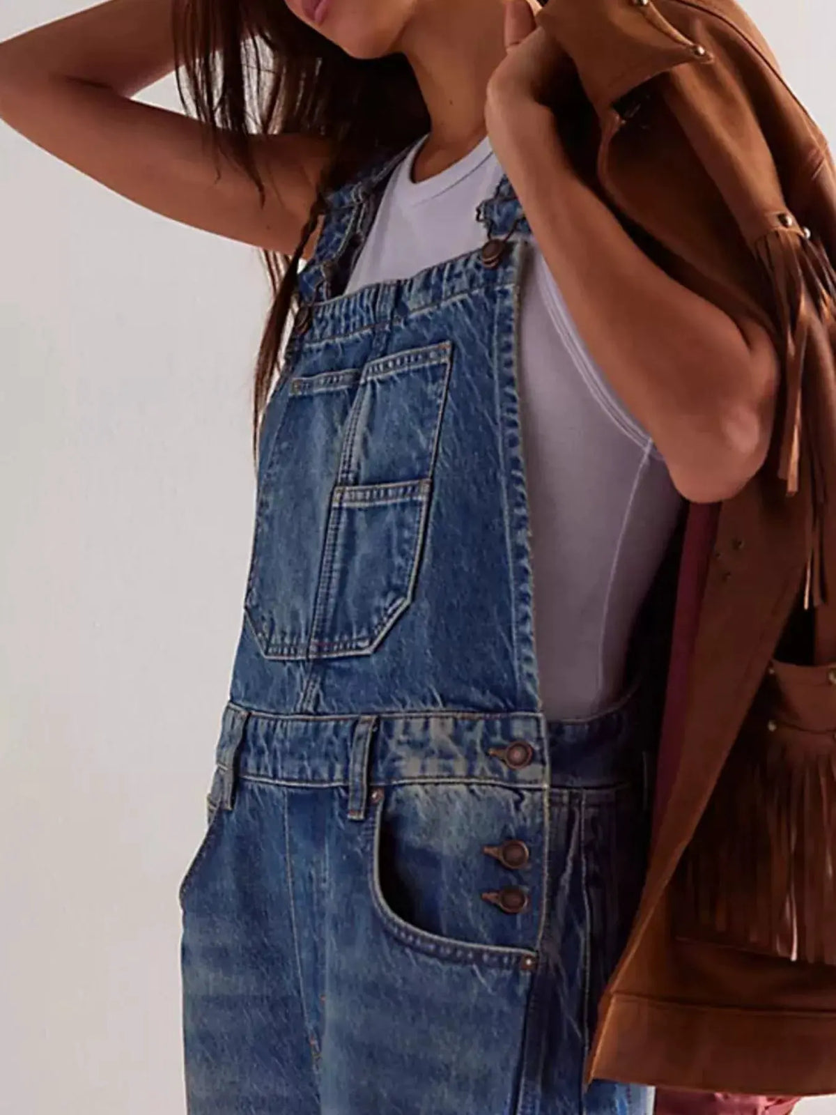 Wide Strap Wide Leg Denim Overalls by Partner Labels