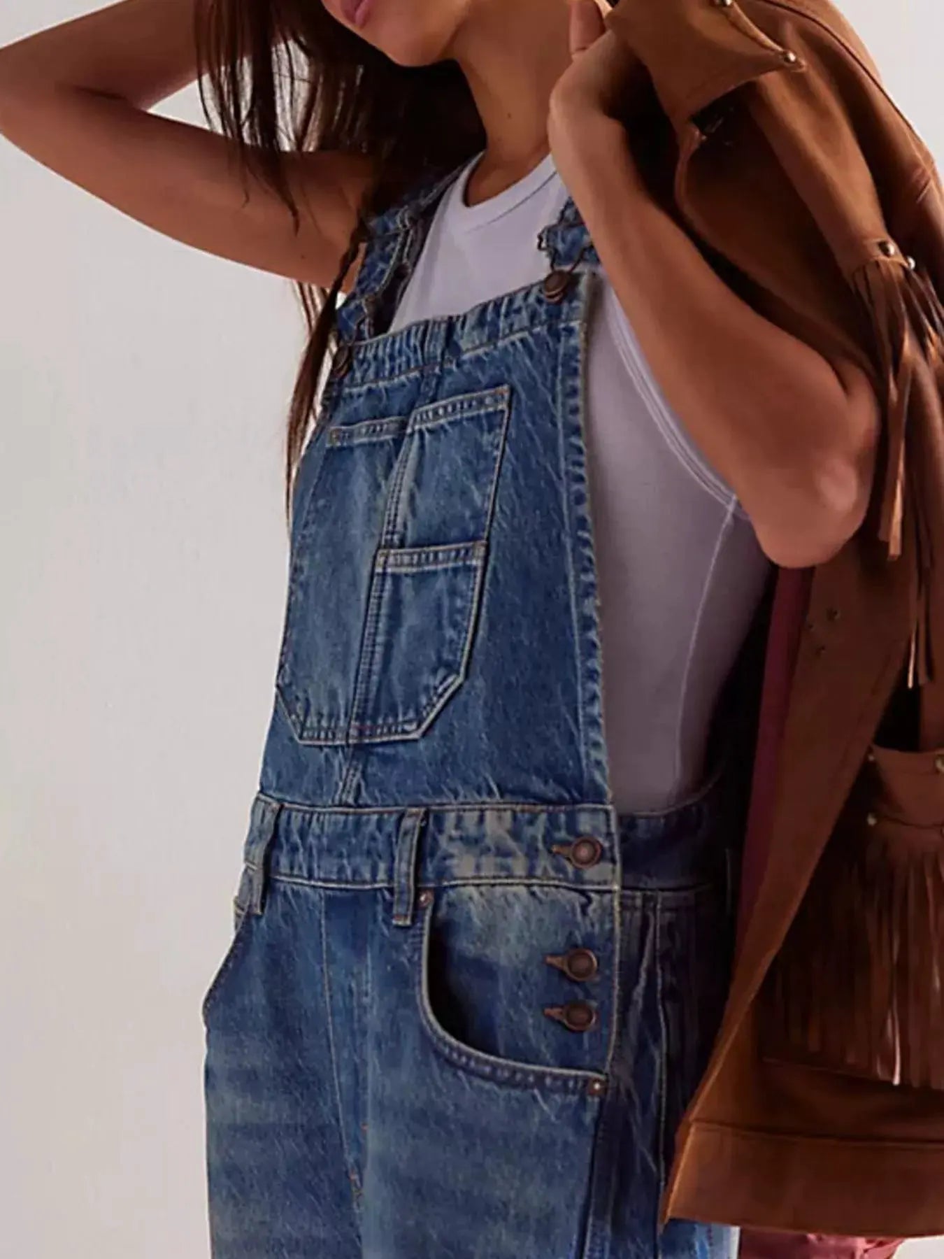 Wide Strap Wide Leg Denim Overalls by Partner Labels