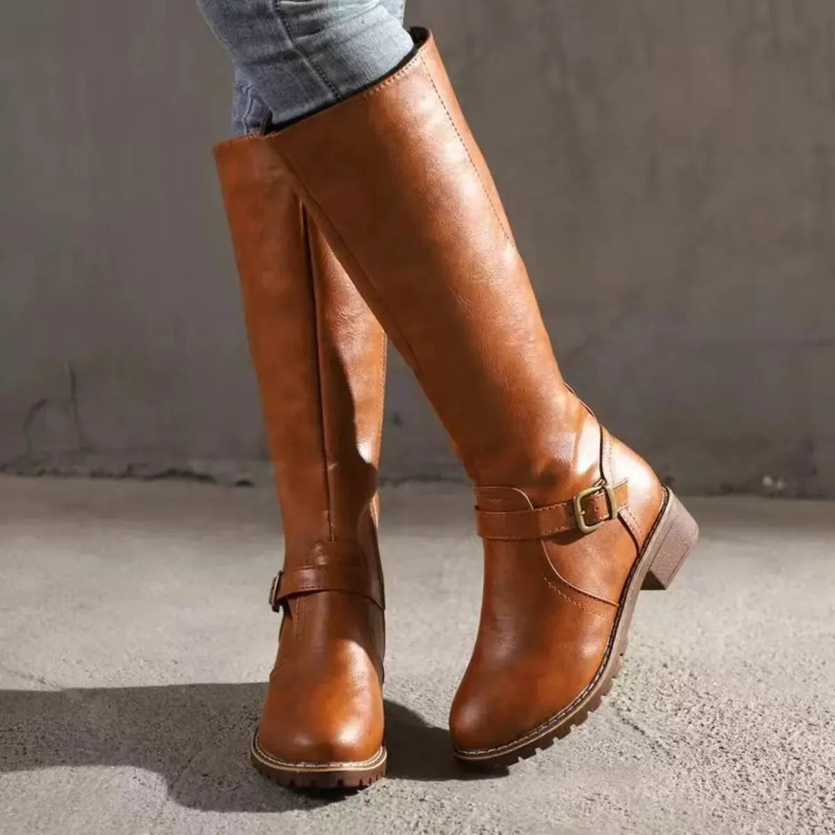 Round Toe Block Heels Boots by Partner Label