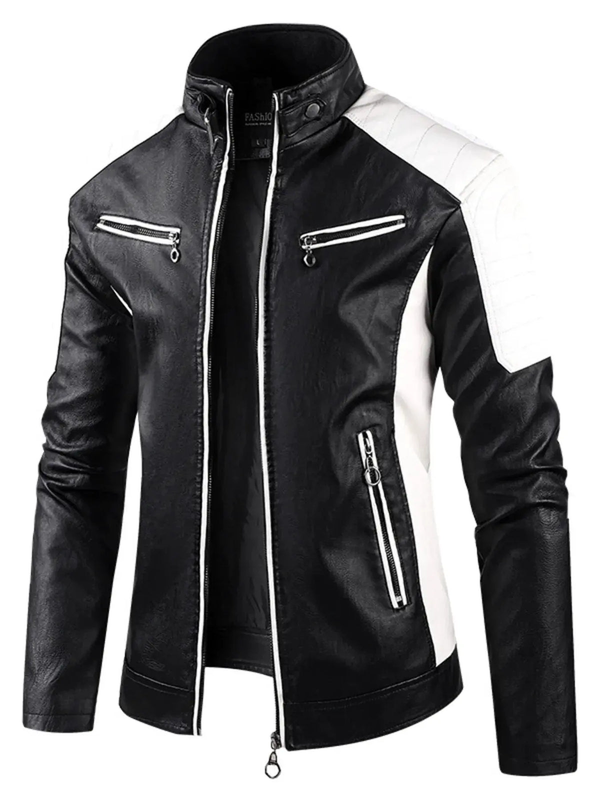 Men's Plus Size Color Block Leather Jacket by Trendsi