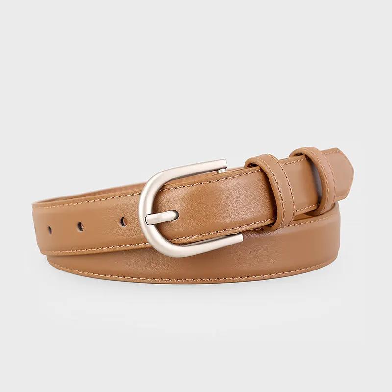 Leather Belt with Silver Buckle by Trendsi
