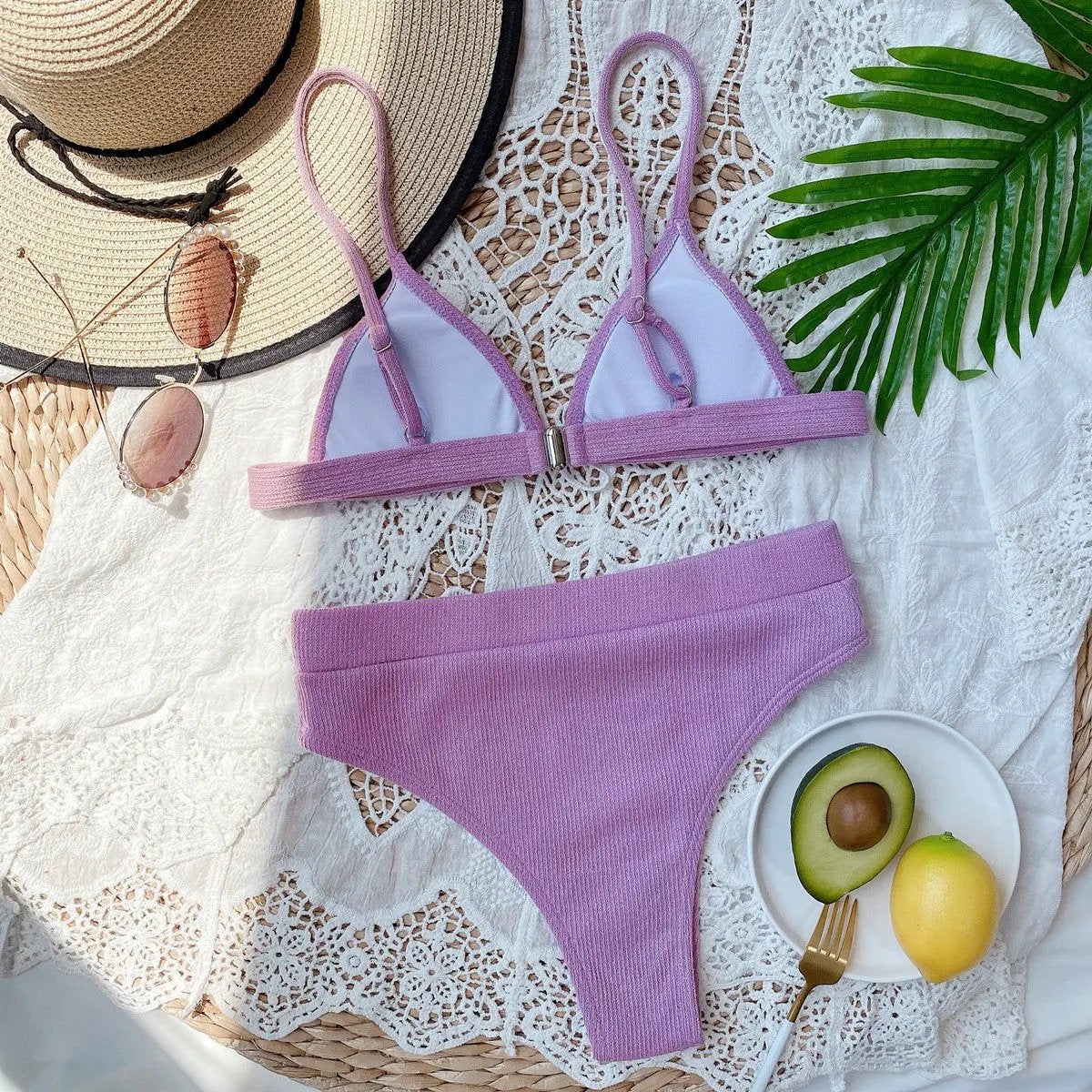 Spaghetti Strap Ribbed Bikini Set by Partner Label