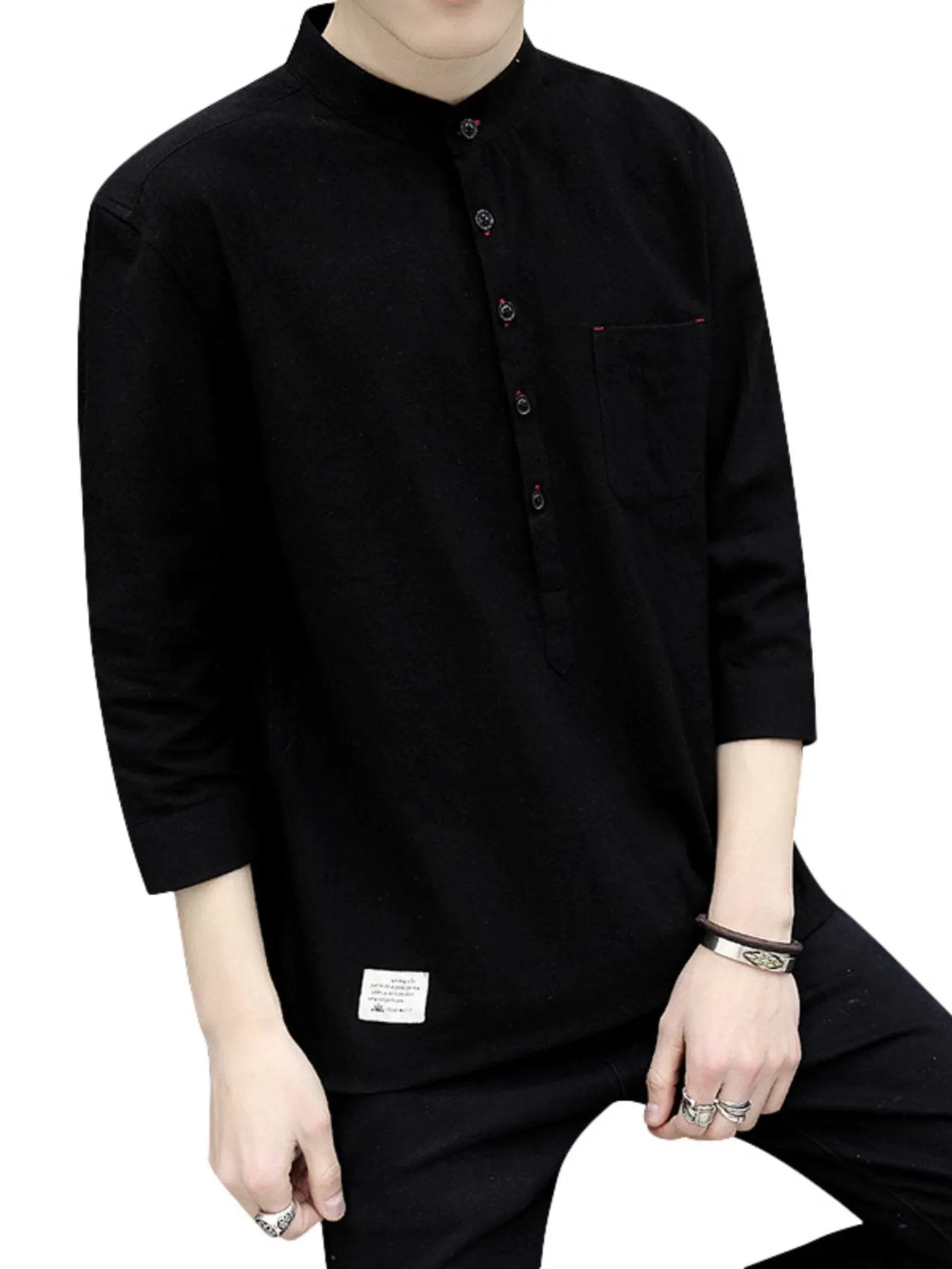 Men's Plus Size Button Detail 3/4 Sleeve Shirt Plus Size by Trendsi