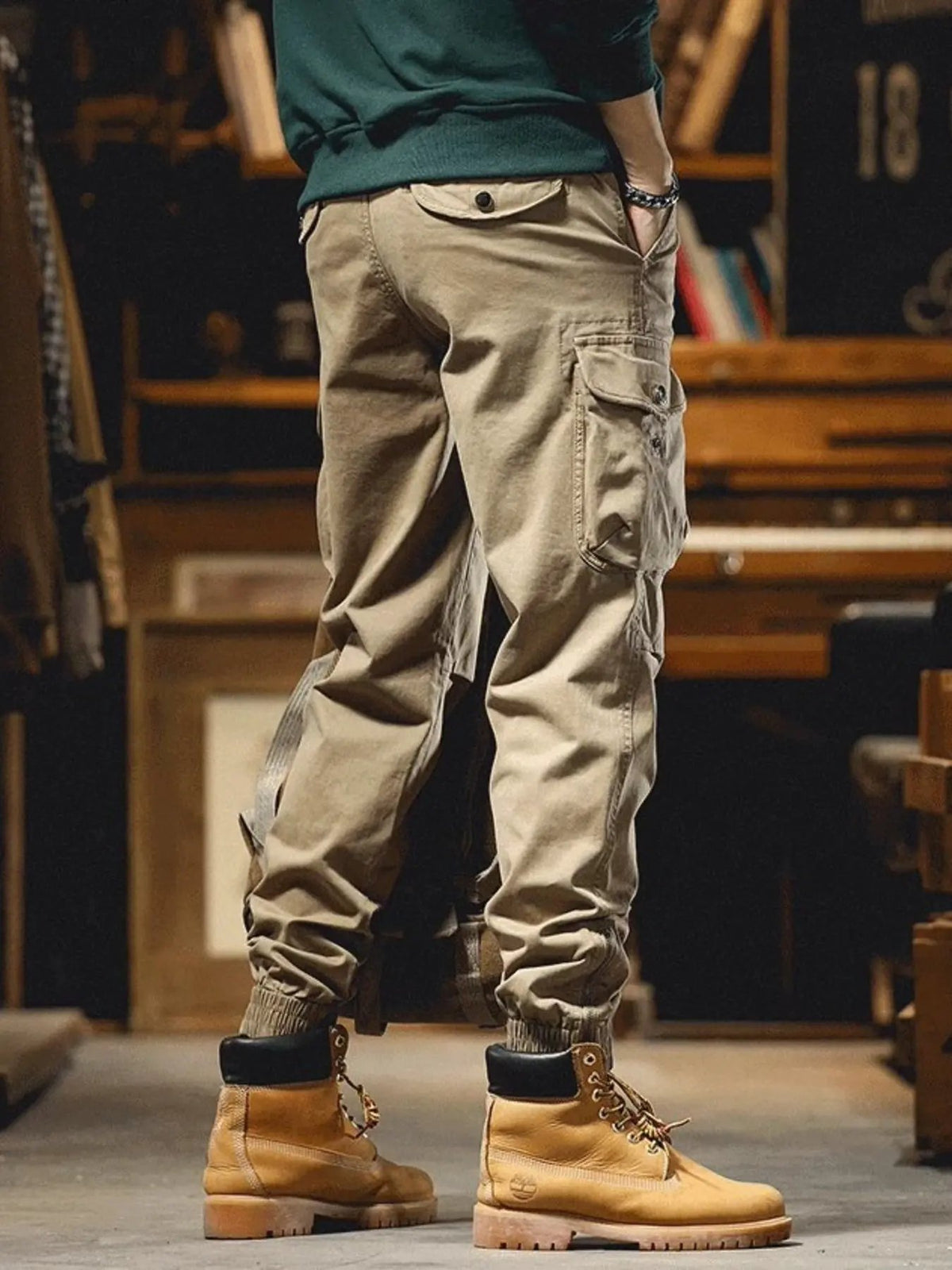 Men's Plus Size Casual Cargo Pants with Elastic Cuff by Partner Label