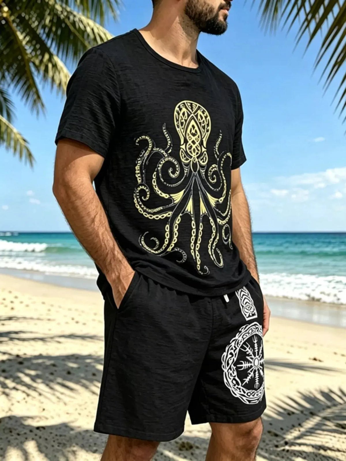 Men's Full Size Round Neck Tee and Shorts Set Plus Size by Trendsi