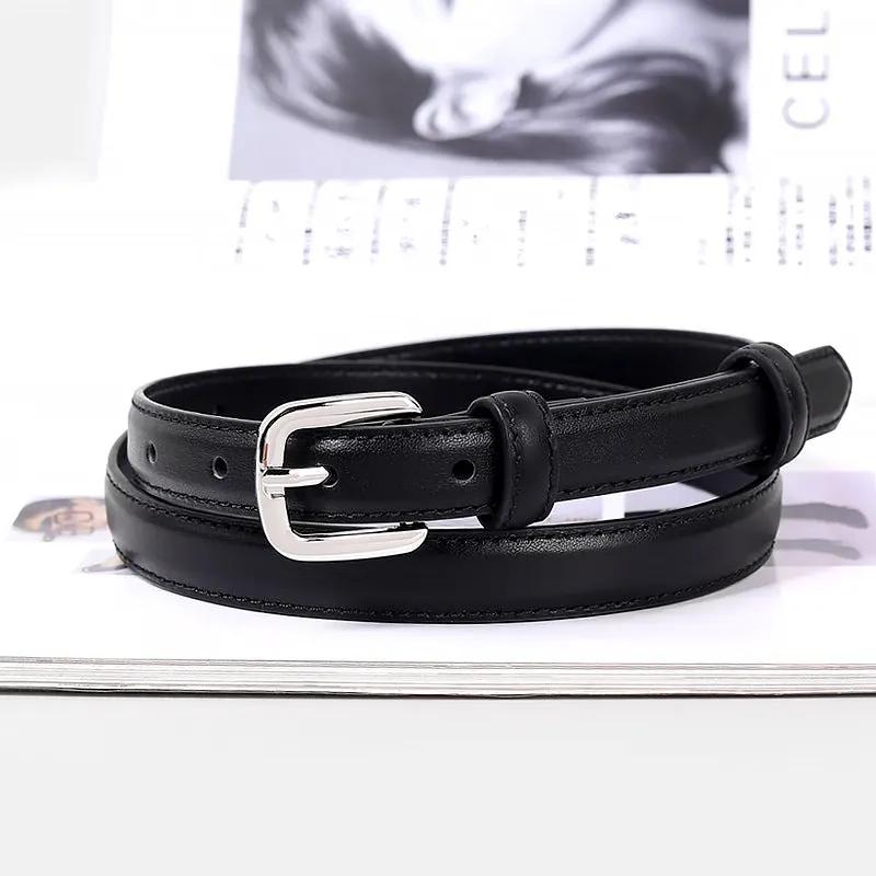 Classic Leather Skinny Belt with Silver Buckle by Trendsi