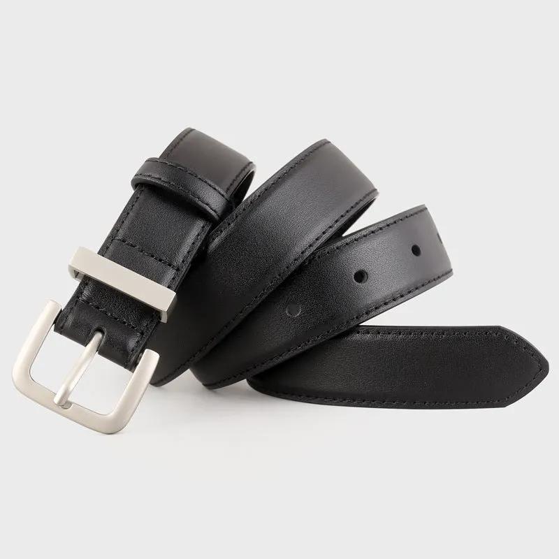 Classic Leather Belt with Silver Buckle by Trendsi