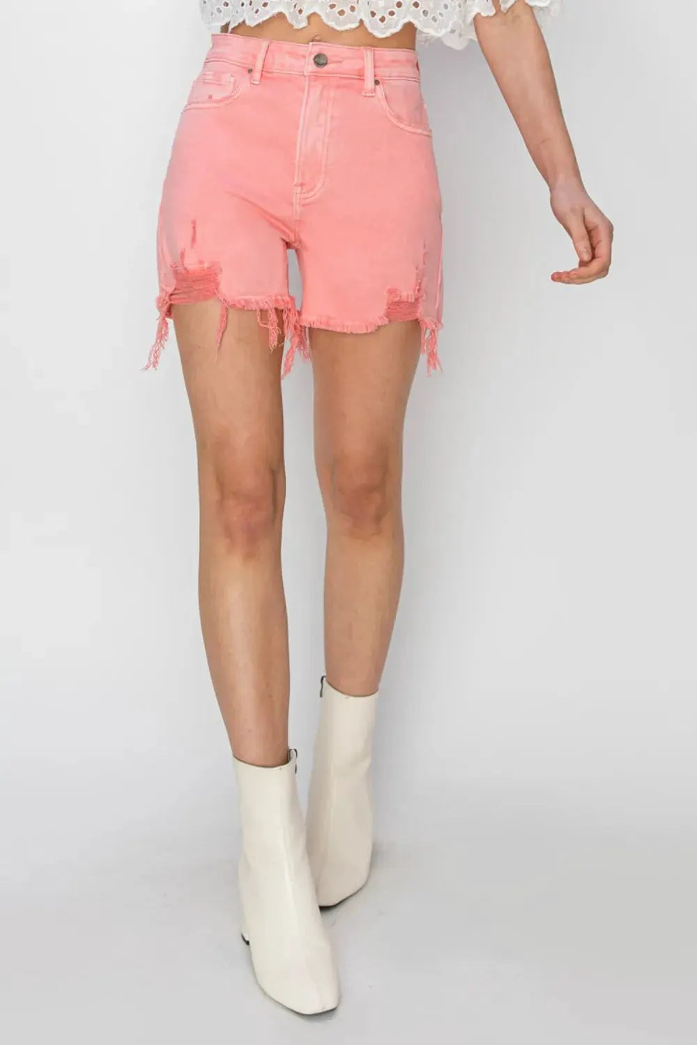 RISEN High Rise Distressed Denim Shorts by RISEN