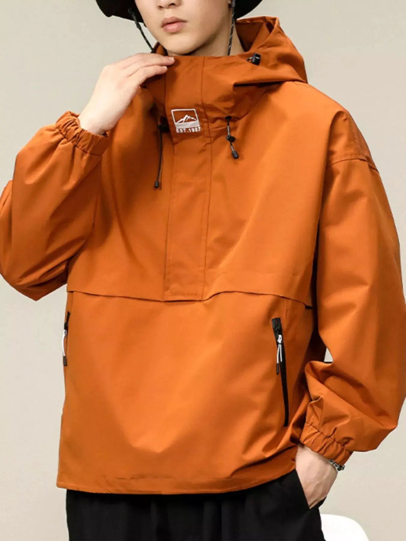 Men's Plus Size Hooded Windbreaker Jacket by Partner Label