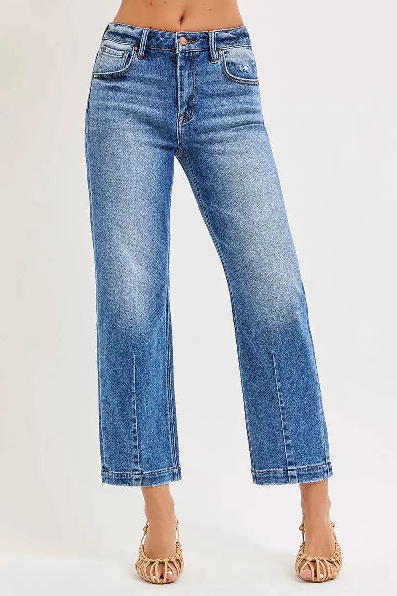 RISEN High Rise Crop Boyfriend Tapered Jeans by RISEN