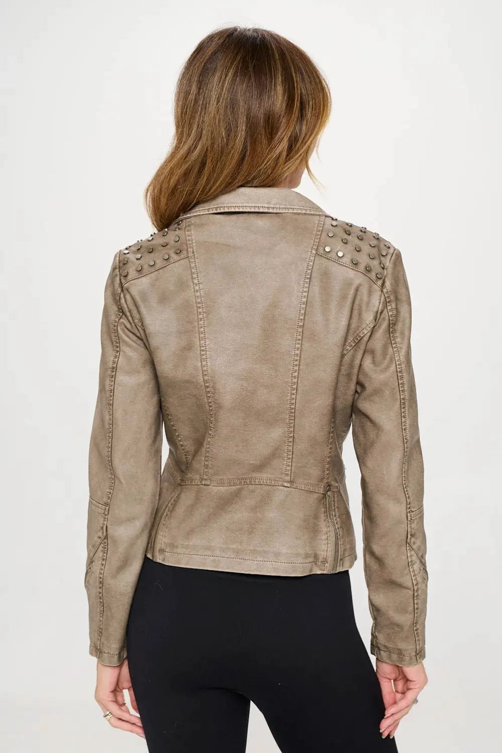 Coalition LA Studded Classic Moto Faux Leather Jacket by Partner Label