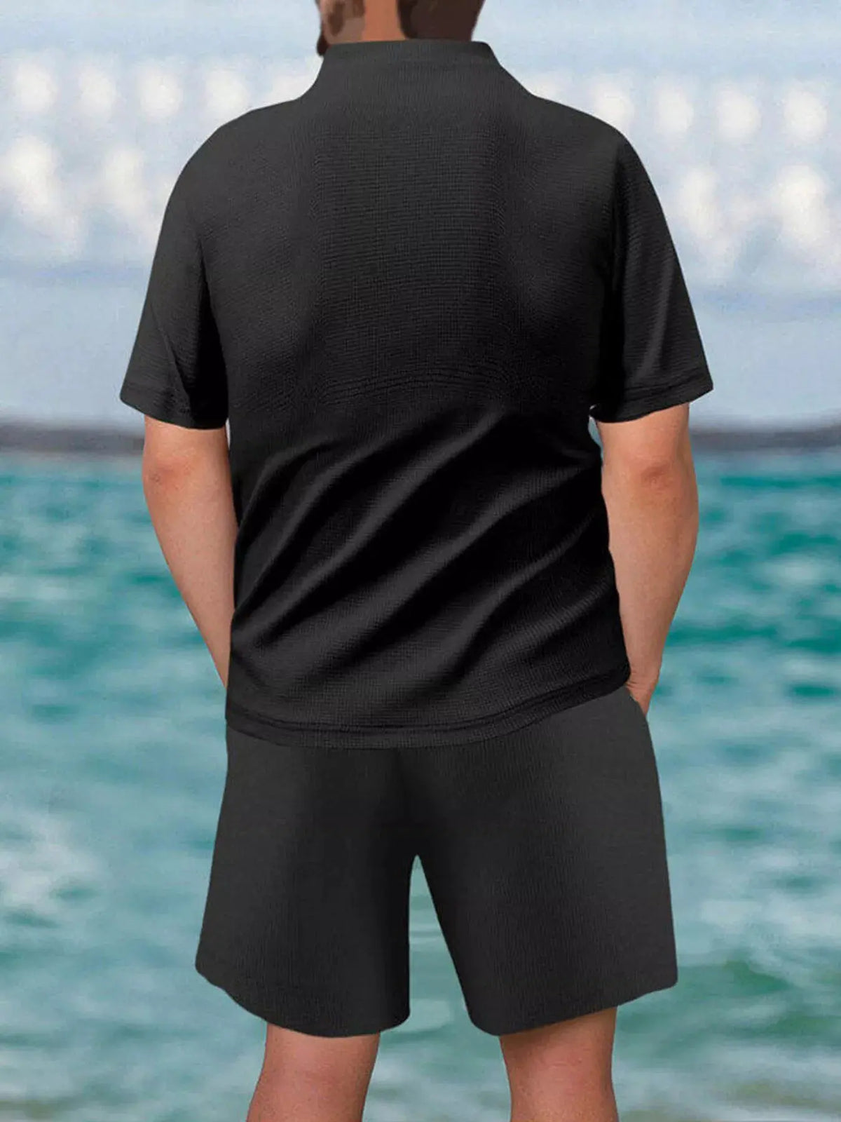 Men's Full Size Zip Front Short Sleeve Top and Shorts Set Plus Size by Trendsi