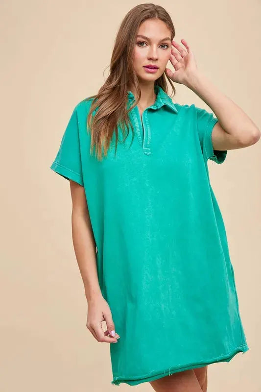 Annie Wear Mineral Washed Johnny Collar Short Sleeve Dress by Annie Wear
