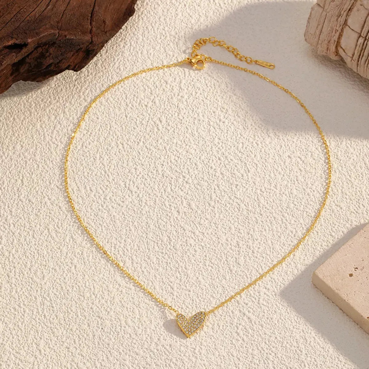18K Gold-Plated Rhinestone Heart Necklace by Partner Label
