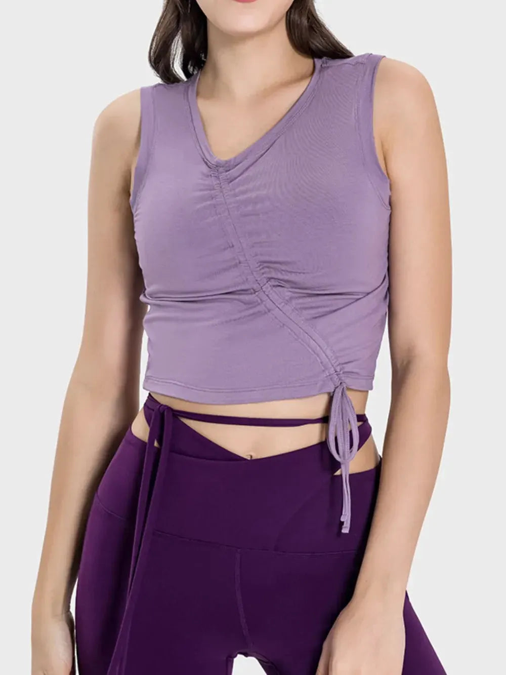 Millennia Drawstring Ruched Wide Strap Active Tank by Millennia