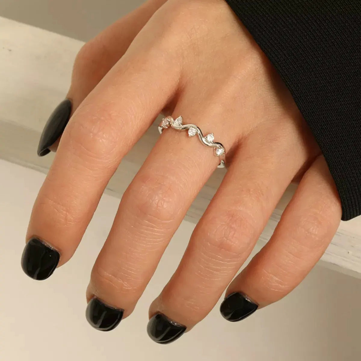 925 Sterling Silver Zircon Wave Ring by Partner Label