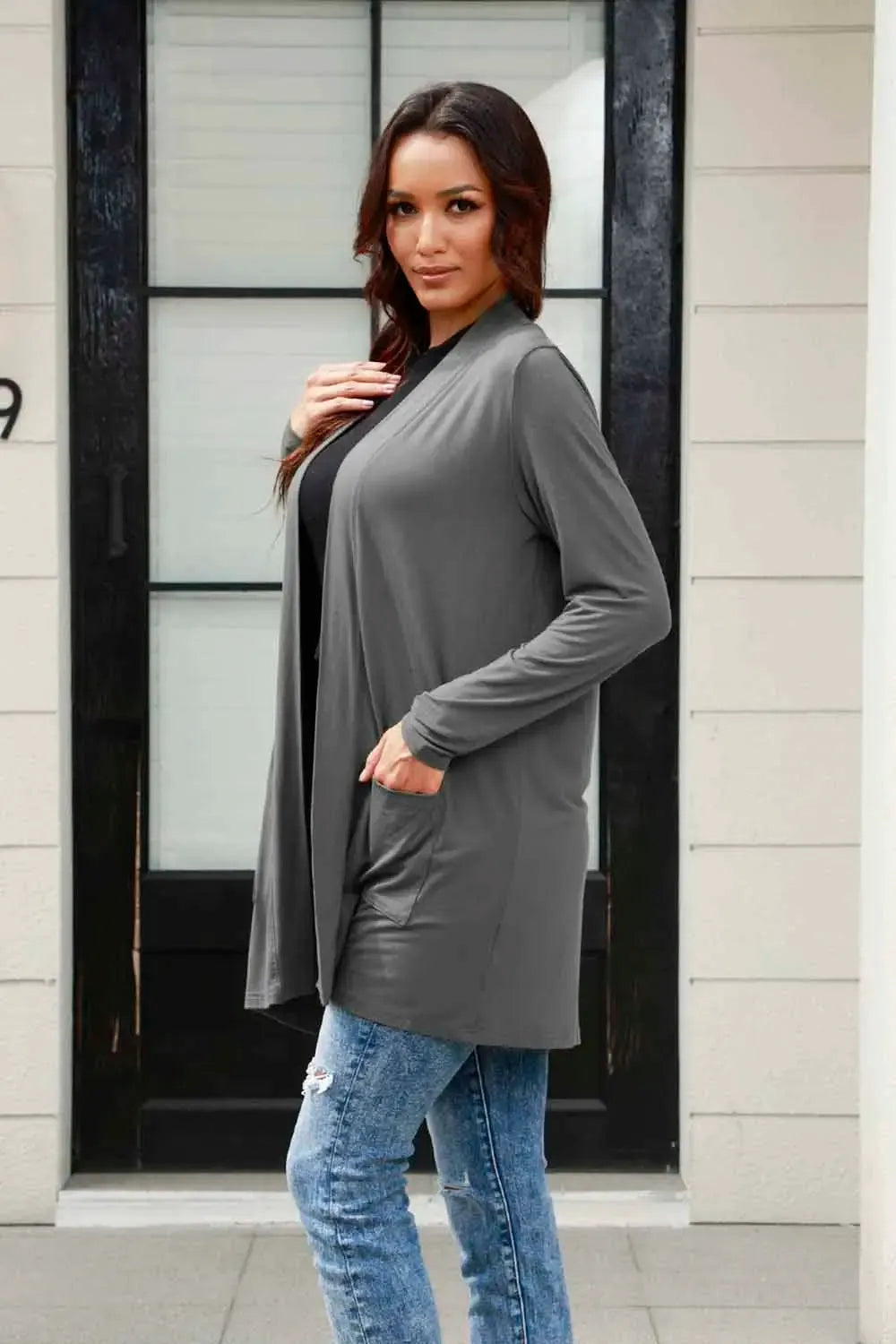 Basic Bae Full Size Open Front Long Sleeve Cardigan with Pockets | Partner Labels Selection by Partner Label