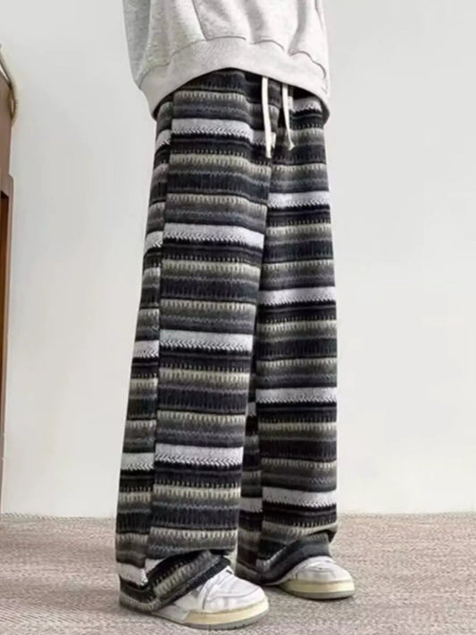 Men's Plus Size Drawstring Striped Wide Leg Pants by Partner Label