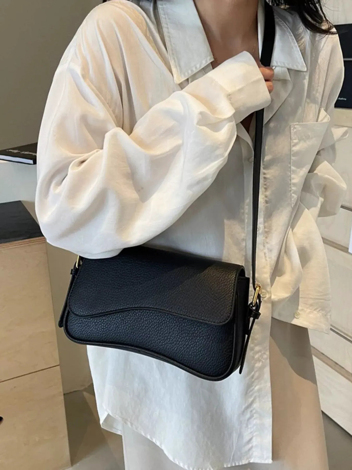 Solid Color Leather Crossbody Bag by Partner Label