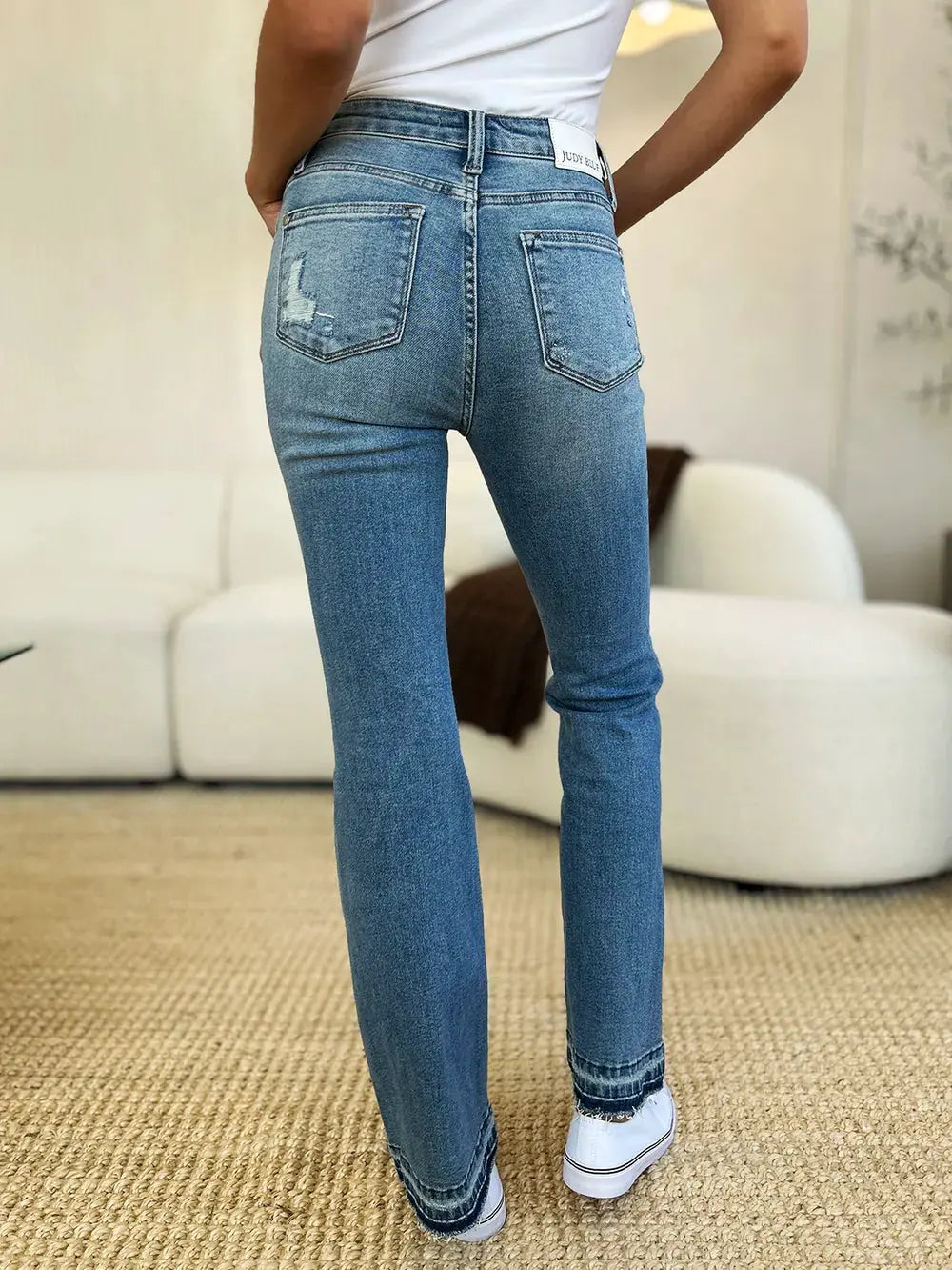 Judy Blue Full Size Mid Rise Destroyed Hem Distressed Jeans by Judy Blue