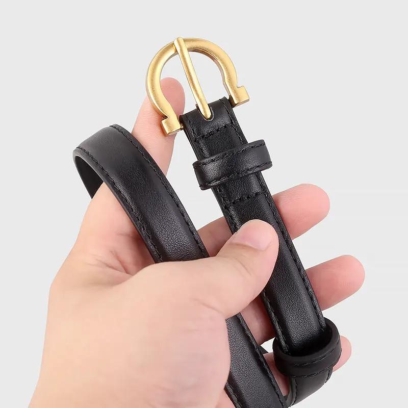 Leather Belt with Golden Buckle by Trendsi