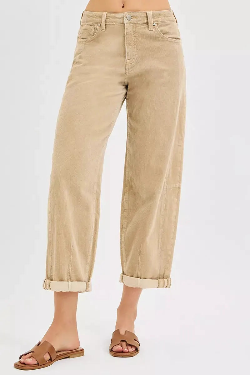 RISEN High Rise Crop Barrel Cordurory Pants by RISEN