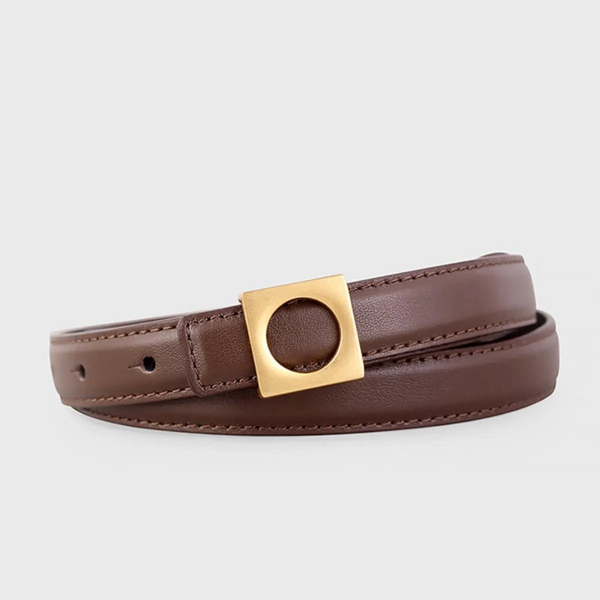 Square Buckle Skinny Leather Belt by Trendsi