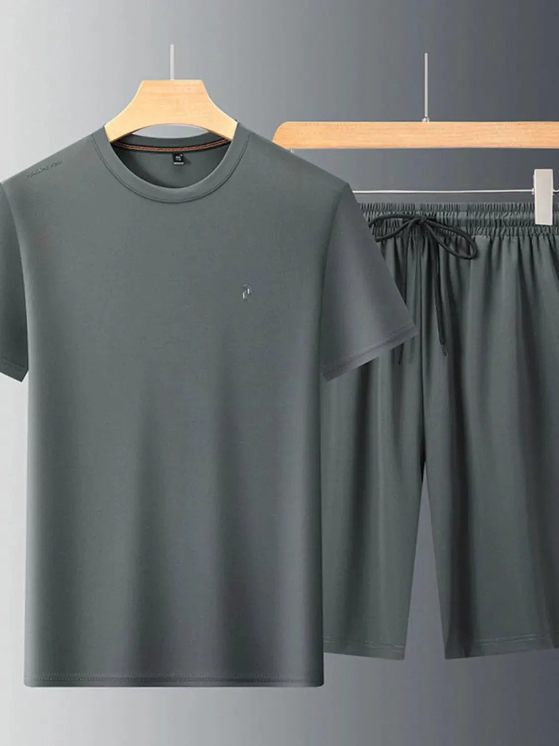 Men's Plus Size Round Neck Short Sleeve Top and Shorts Set by Trendsi