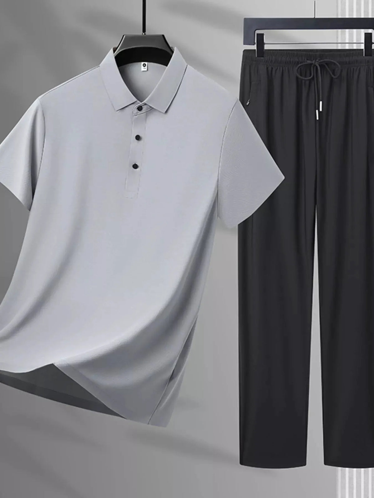 Men's Plus Size Button Detail Polo and Pants Set by POL