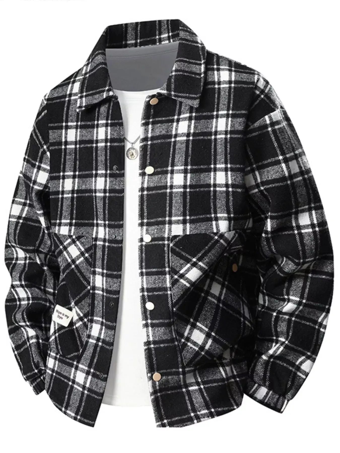 Men's Plus Size Plaid Button-Up Casual Shacket by Partner Label
