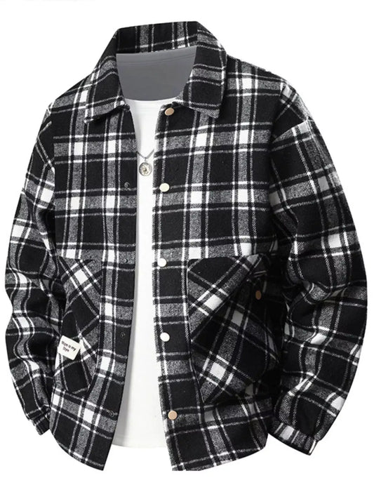 Men's Plus Size Plaid Button-Up Casual Shacket by Partner Label