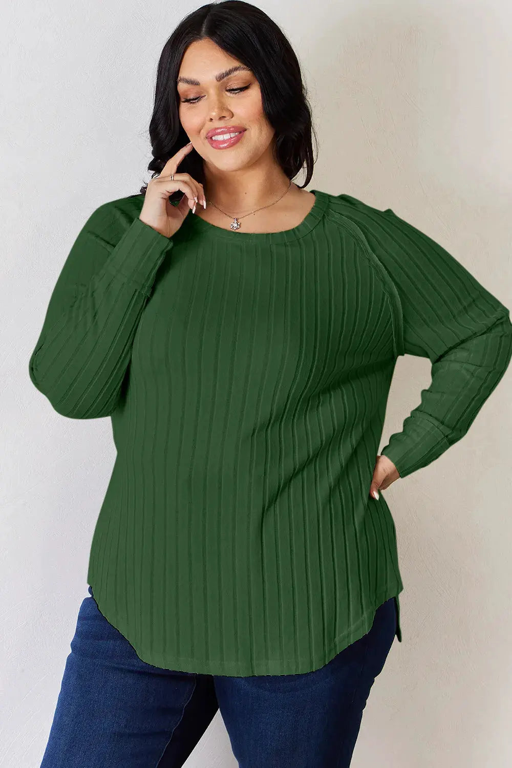 Basic Bae Full Size Ribbed Round Neck Slit T‑Shirt | Partner Labels Selection by Partner Label